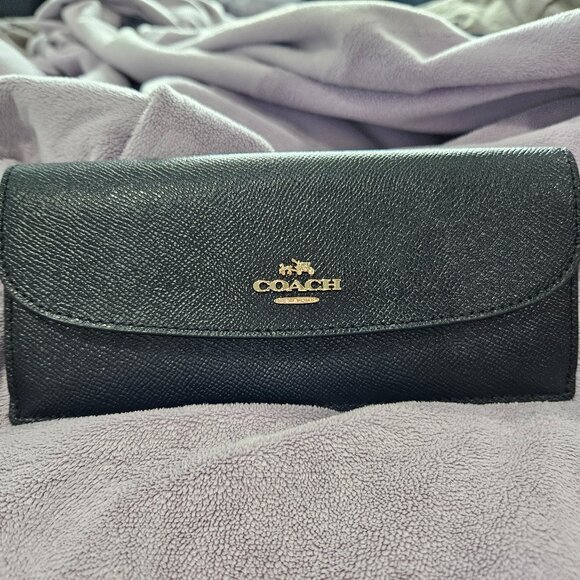 Coach F54008 Leather Soft Slim Grosgrain Leather Wallet - Black - Picture 1 of 5
